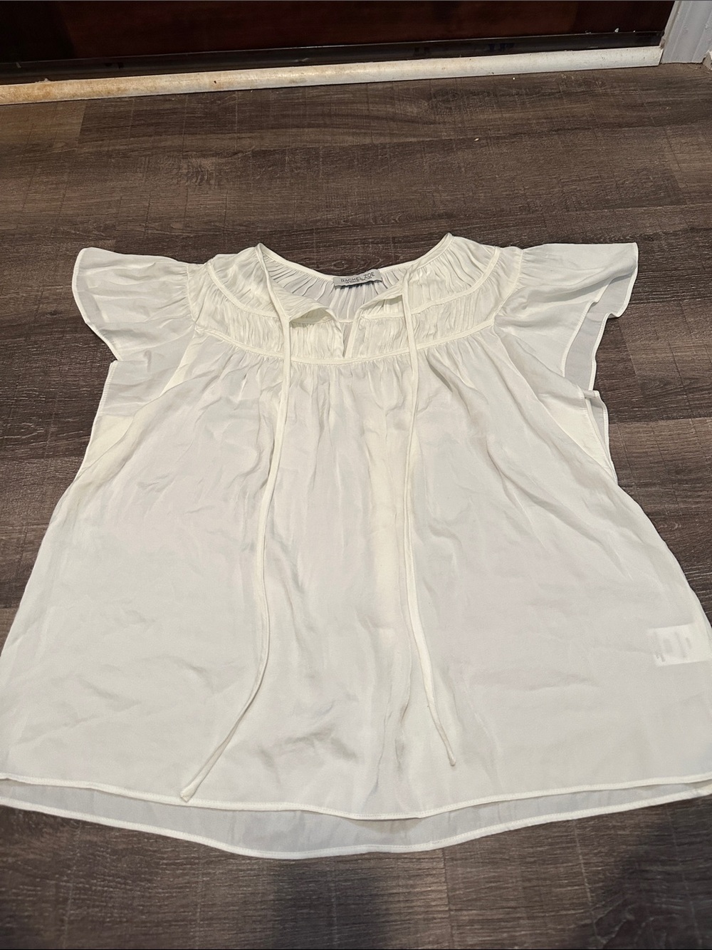 Rachel Zoe Ivory Tie-Neck Flutter Sleeve Blouse